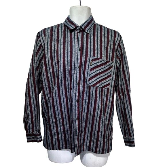 Vintage Silver Unicorn Mens Vertical Striped Button up long sleeve woven Shirt - Picture 1 of 4